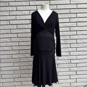 Rhonda Maternity Black Long Sleeve Ruched Side Flare Dress Size Medium